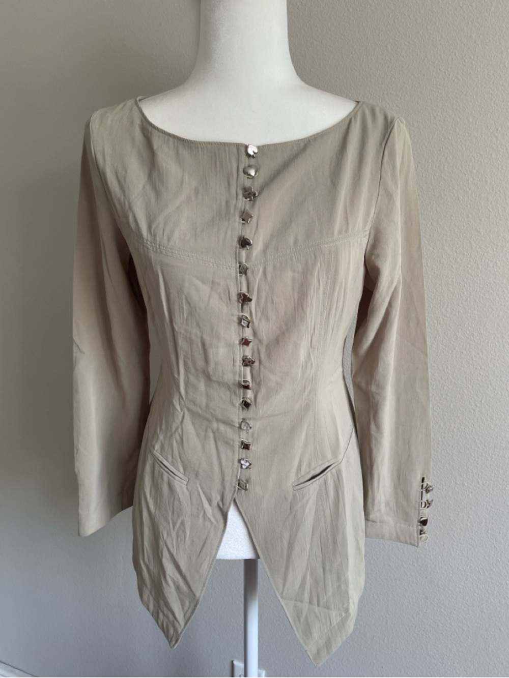 Beige Tailored Button-Front Blazer Top Size 7